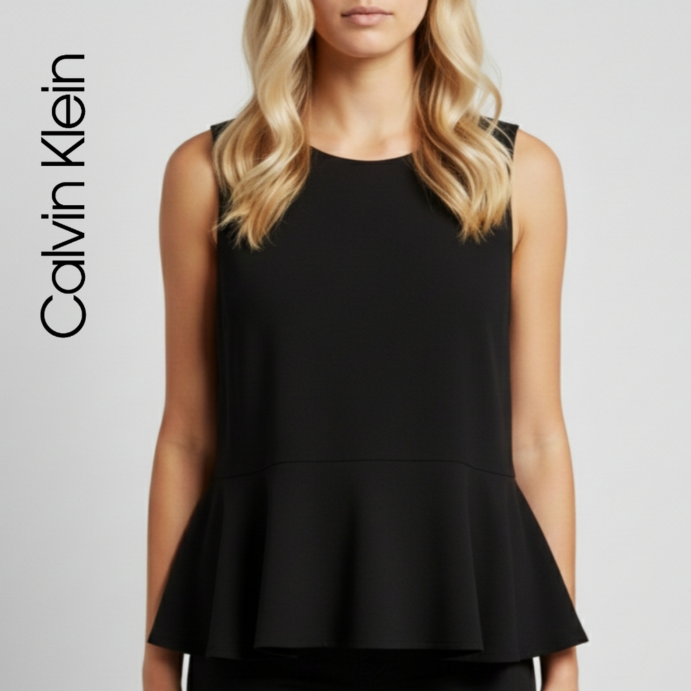 Calvin Klein Black Sleeveless Peplum Blouse, XS / S / M